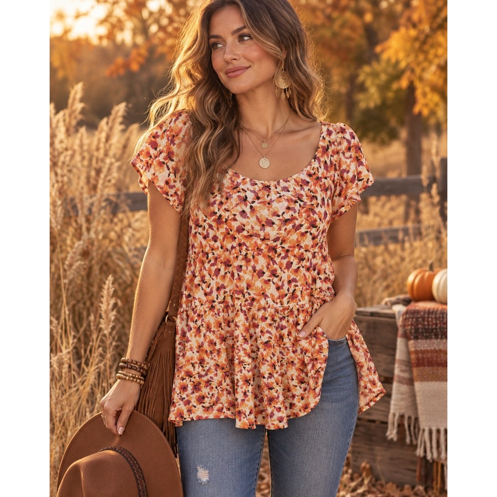 Torrid Womens Plus Size 2 Floral Babydoll Top Orange Pink Short Flutter Sleeve